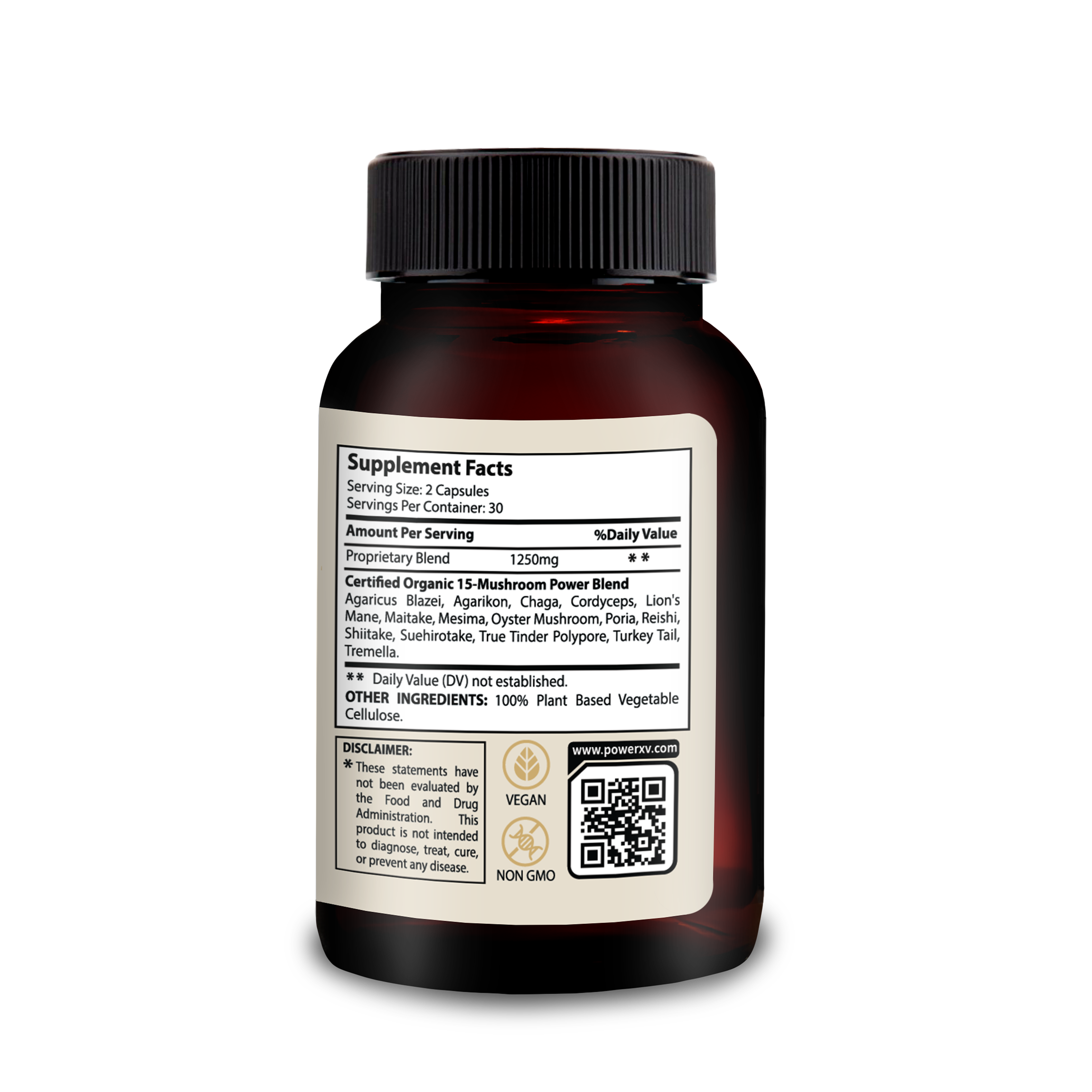 PowerXV 15-Mushroom Complex – Organic Capsules for Focus, Energy & Immunity – 60 Count