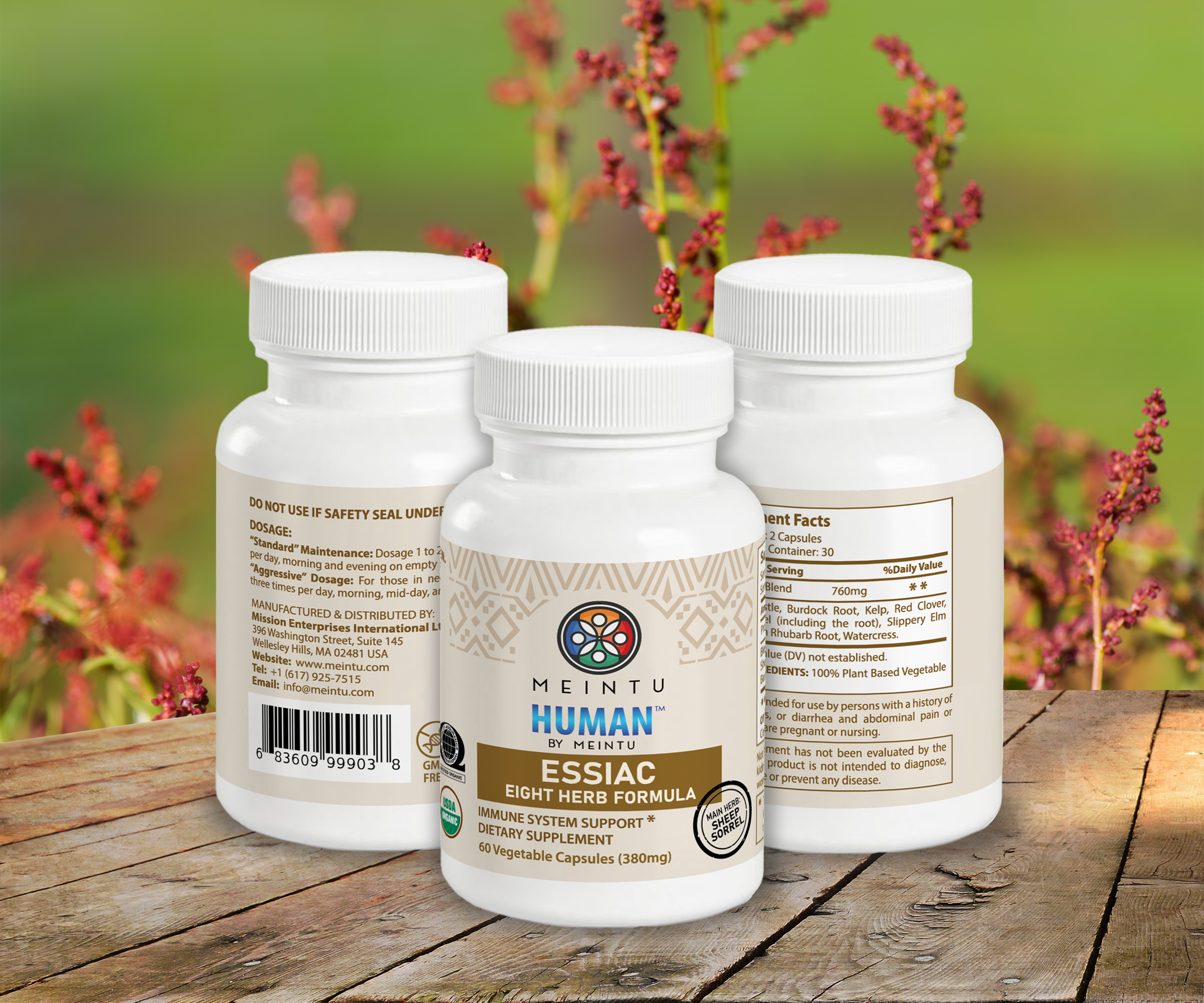 MEINTU Organic 8-Herb Essiac Capsules – Immune & Detox Support – 60 Count