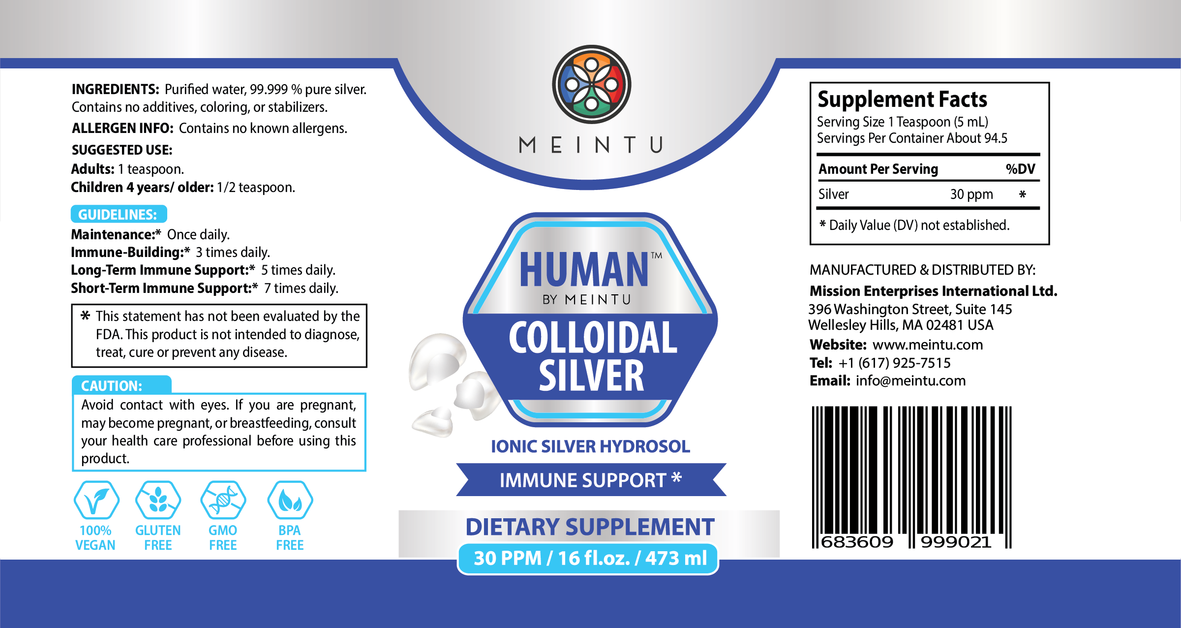 Colloidal Silver 30PPM – 16oz Immune Support Refill Bottle