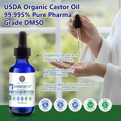 DMSO Castor Oil Blend- 70% Pure Organic Cold Pressed Castor Oil & 30% DMSO Pharmaceutical Grade- Detox, Immune Balance & Joints Support- Vegan DMSO Eye Drops- Hexane Free Castor Oil for Face Skin