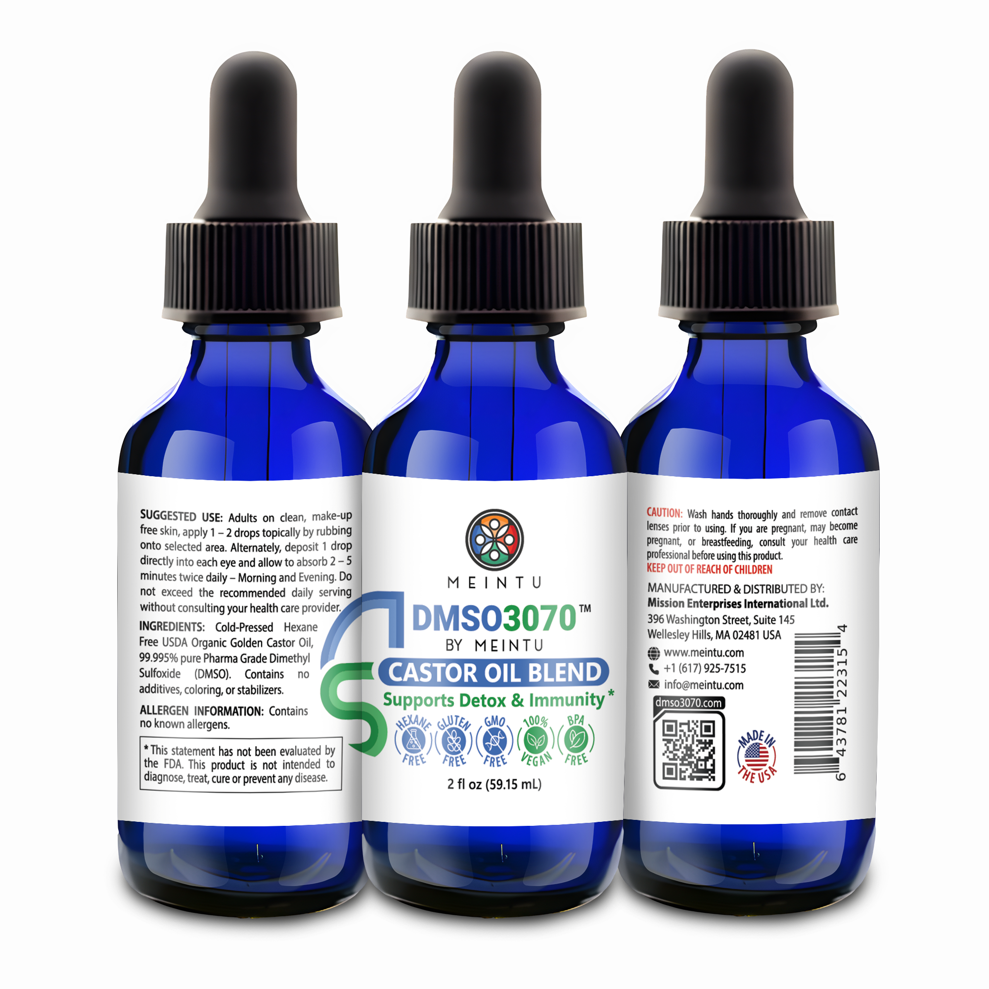 DMSO Castor Oil Blend- 70% Pure Organic Cold Pressed Castor Oil & 30% DMSO Pharmaceutical Grade- Detox, Immune Balance & Joints Support- Vegan DMSO Eye Drops- Hexane Free Castor Oil for Face Skin