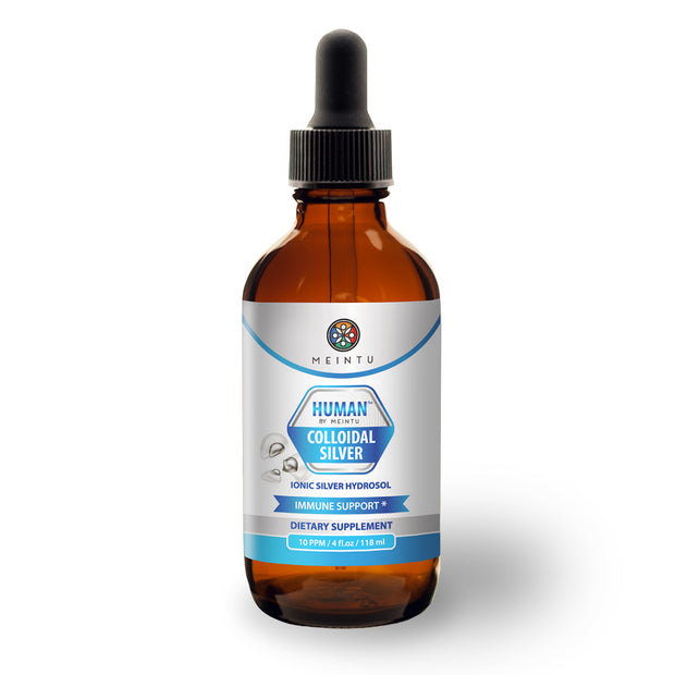 Bottle of Human Colloidal Silver dietary supplement for immune support